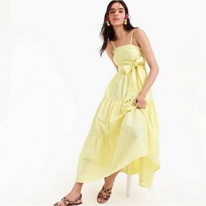 Jcrew Tiered maxi dress Sz 0 Yellow Stripe Light Cotton J3165 Summer